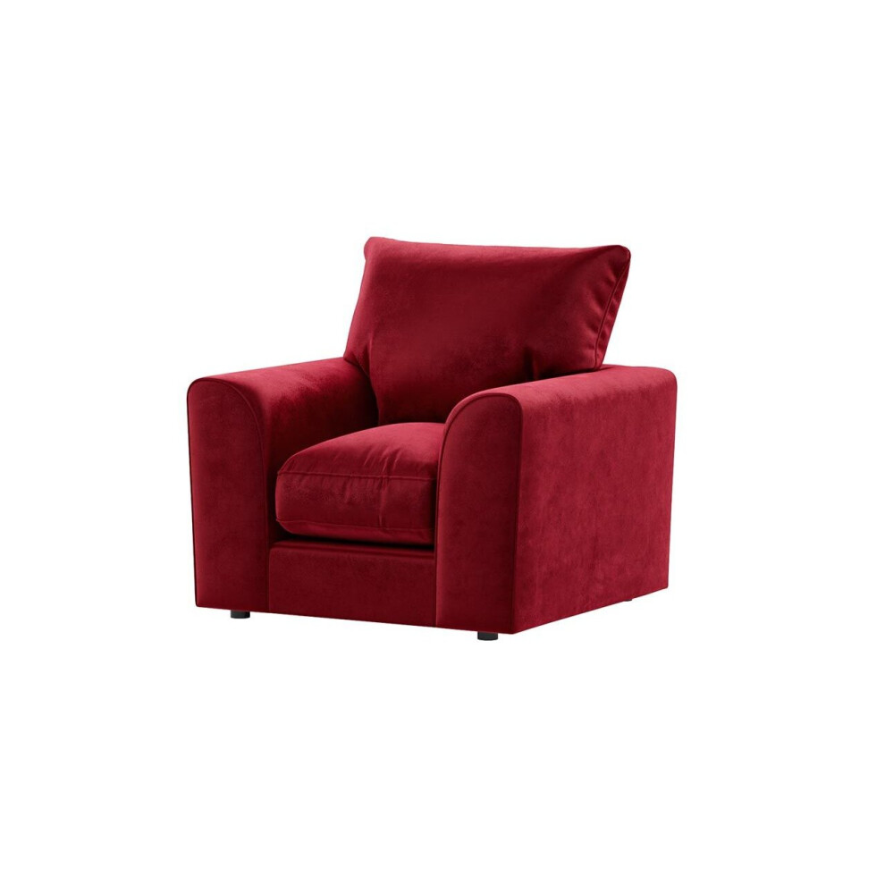 (Red, Armchair) Brooklyn Plush Velvet 3 & 2 Seater Sofa Set