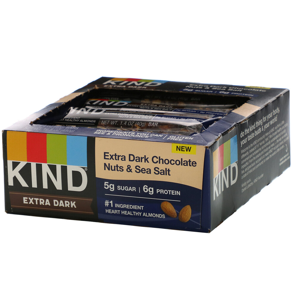 Kind Bars , Extra Dark Chocolate, Nuts & Sea Salt, 12 Bars, 1.4 Oz (40 G) Each