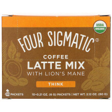 Four Sigmatic, Pensée, Mélange pour Latte au Café Bio avec Champignons Crinière de Lion et Chaga, 10 Sachets, 0,21 oz (6 g) par Sachet