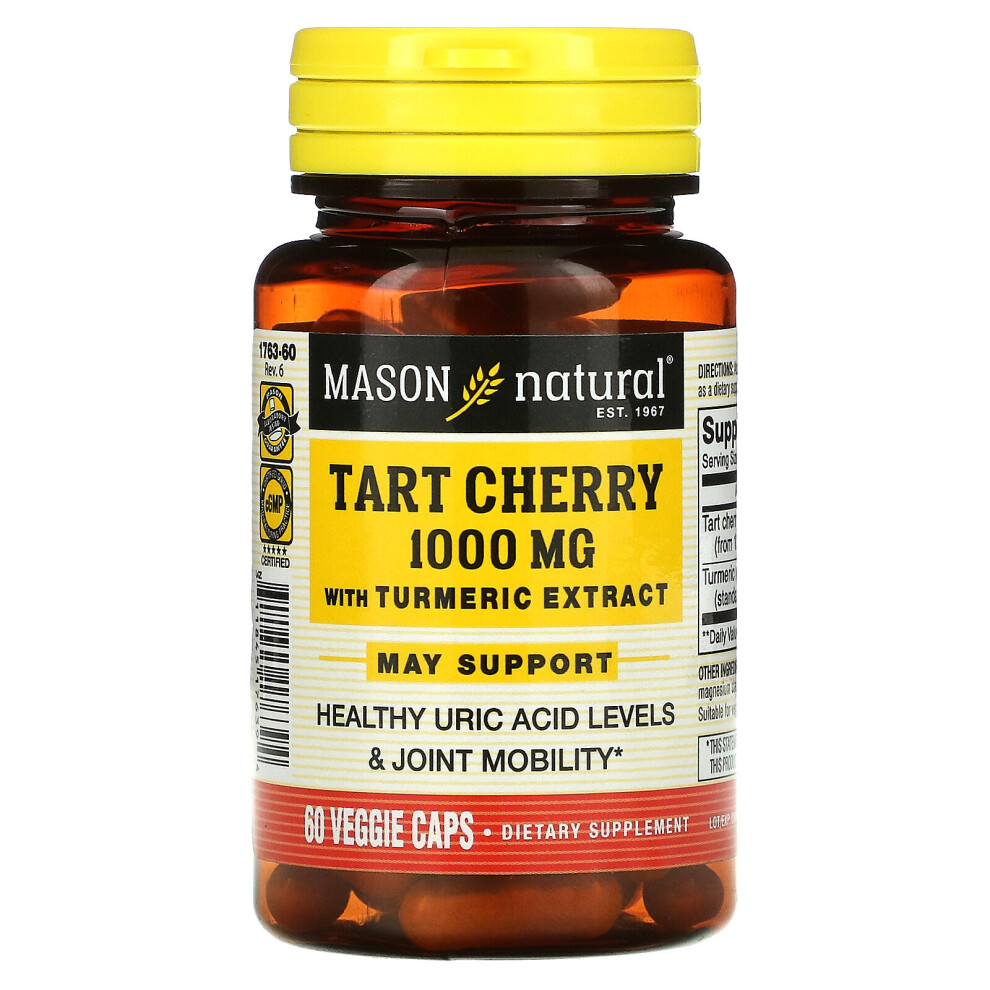 Mason Natural , Tart Cherry With Turmeric Extract, 1,000 Mg, 60 Veggie Caps