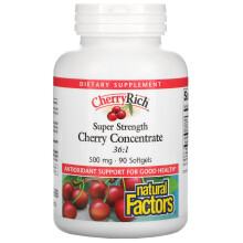 Natural Factors, Cherry Rich, Superstarke Kirschkonzentrat, 500 mg, 90 Weichkapseln