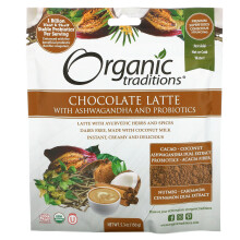 Organic Traditions, Schokoladen-Latte mit Ashwagandha und Probiotika, 5,3 Unzen (150 g)