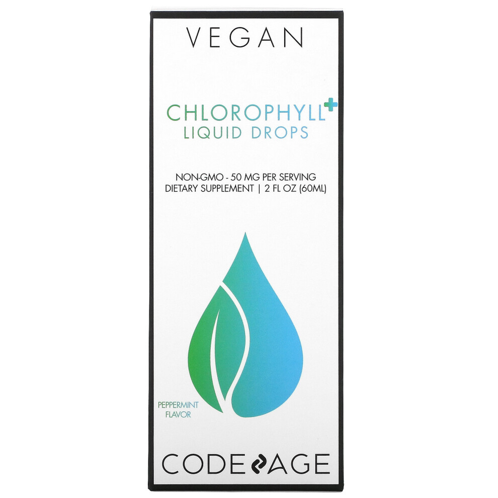 Codeage , Vegan Chlorophyll+ Liquid Drops, Peppermint, 50 Mg, 2 Fl Oz (60 Ml)
