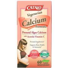 Catalo Naturals, Formule Végétarienne de Calcium, Calcium d'Algues Prénatal avec Vitamine C d'Acérola, 60 Comprimés Végétariens