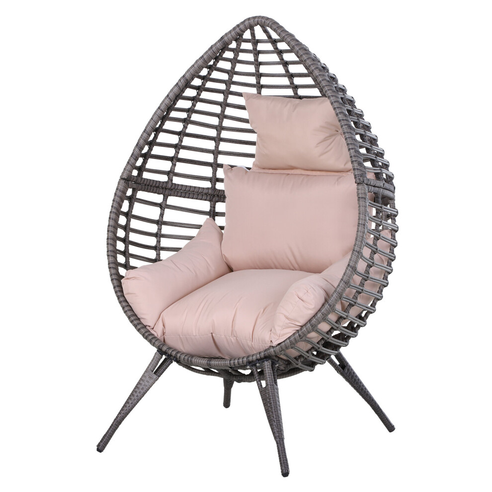 Outsunny Outdoor Wicker Teardrop Chair W/ Cushion Rattan Lounger Beige