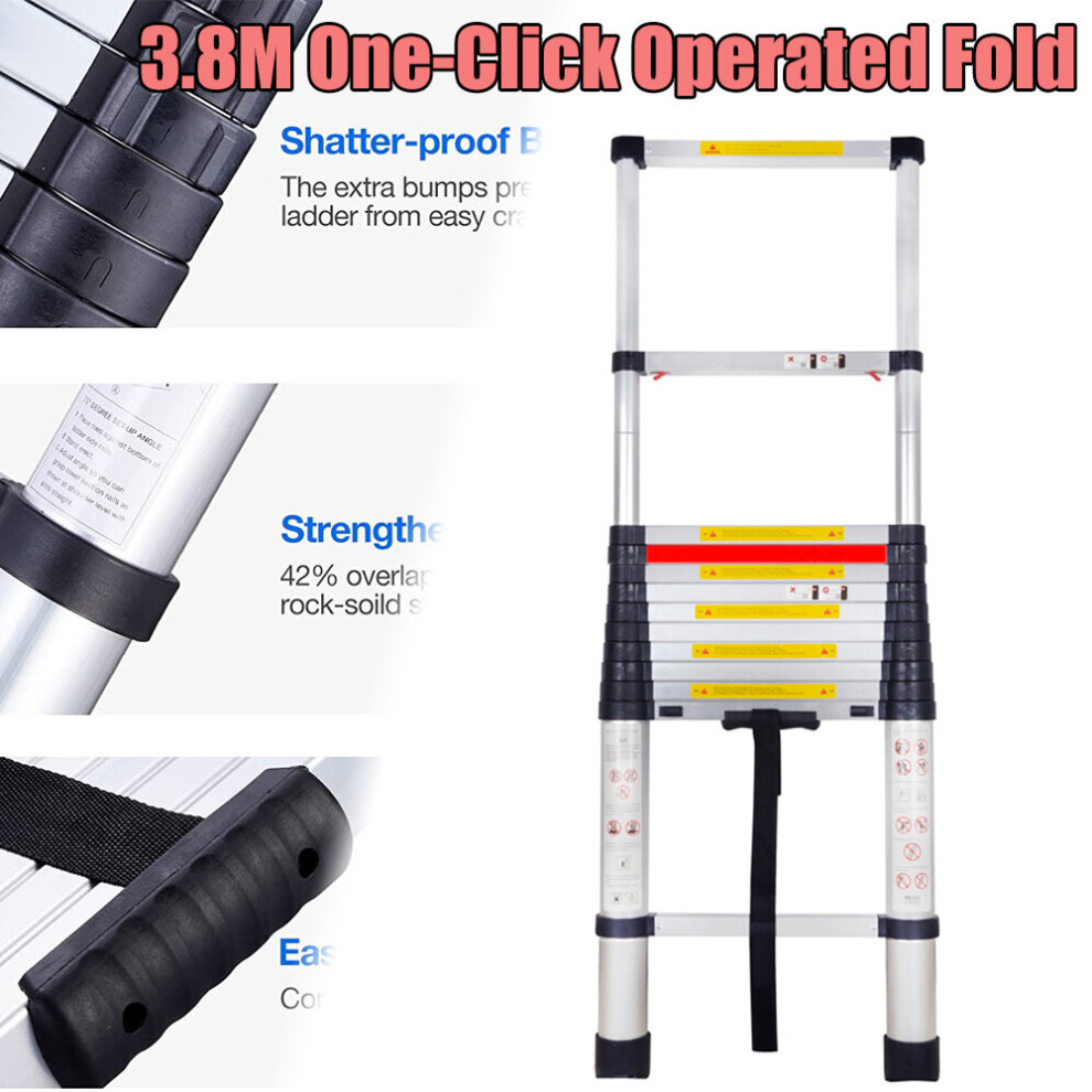 3.8M Multi-Purpose Telescopic Aluminum Ladder Extension Extendable 097239207478