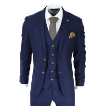 (44) Mens 3 Piece Navy Blue Birdseye Classic Suit