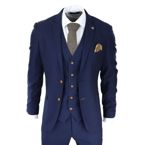 (44) Mens 3 Piece Navy Blue Birdseye Classic Suit