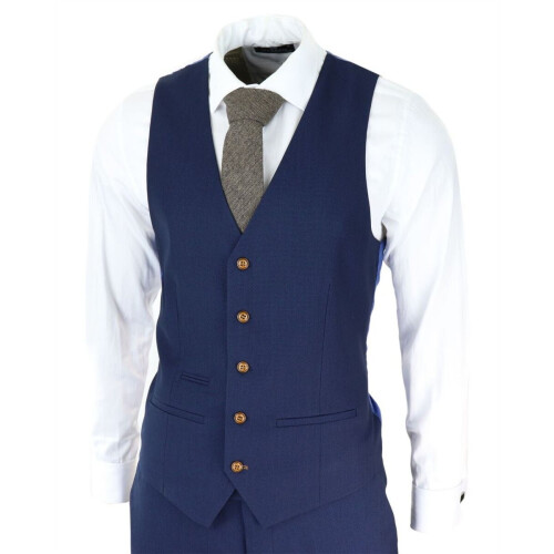 (44) Mens 3 Piece Navy Blue Birdseye Classic Suit 1