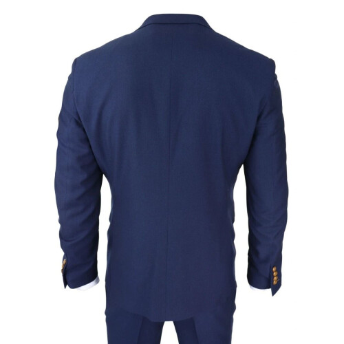 (44) Mens 3 Piece Navy Blue Birdseye Classic Suit 2