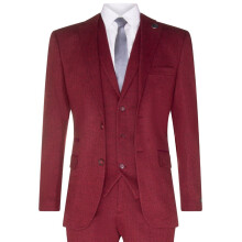 (44) Mens 3 Piece Wine Herringbone Wool Twed Retro Suit