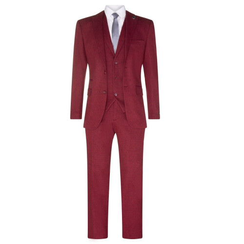 (44) Mens 3 Piece Wine Herringbone Wool Twed Retro Suit 2