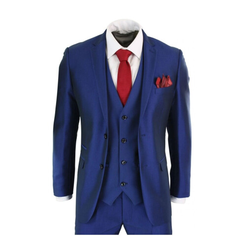 (38) Mens 3 Piece Shiny Royal Blue Classic Suit