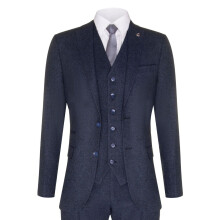 (42) Mens 3 Piece Navy Blue Wool Twed Vintge Retro Suit