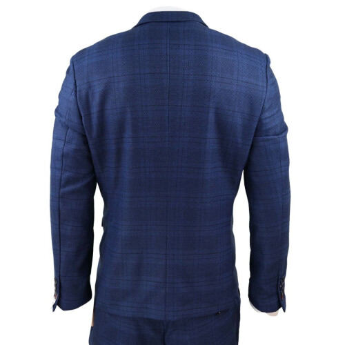 (36) Mens 3 Piece Blue Birdseye Check Classic Suit 2