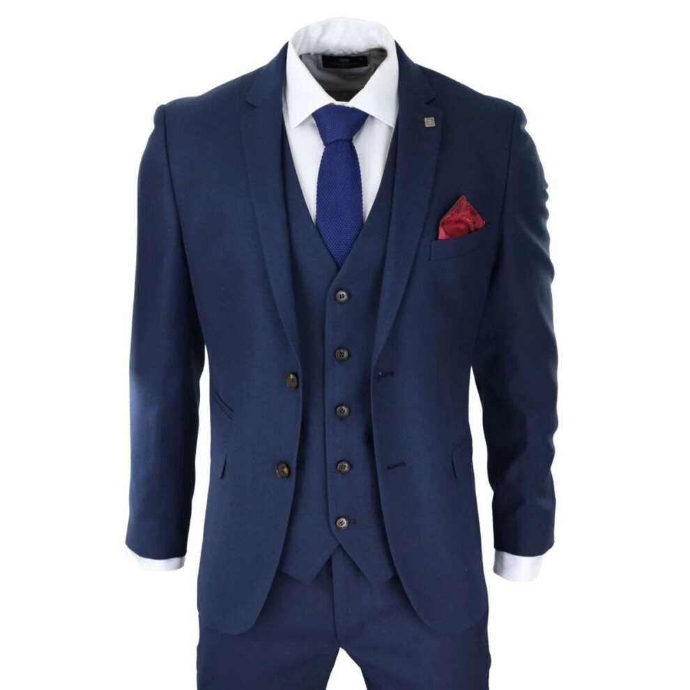 (44) Mens 3 Piece Navy Blue Classic Retro Suit-image-OPC-P9CC6H7-NEW