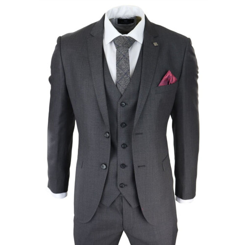 (38) Mens 3 Piece Charcoal Grey Classic Stitch Suit