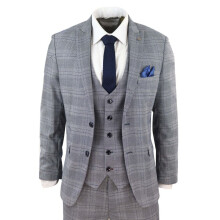 (46) Mens 3 Piece Grey Birdseye Check Classic Suit