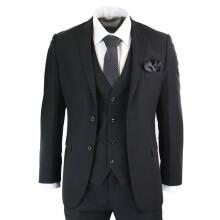 (46) Mens 3 Piece Plain Black Classic Retro Suit