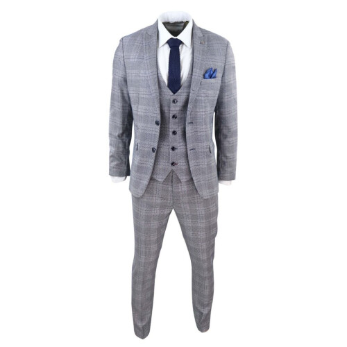 (46) Mens 3 Piece Grey Birdseye Check Classic Suit 1