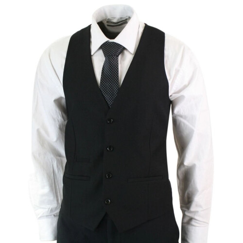 (46) Mens 3 Piece Plain Black Classic Retro Suit 1