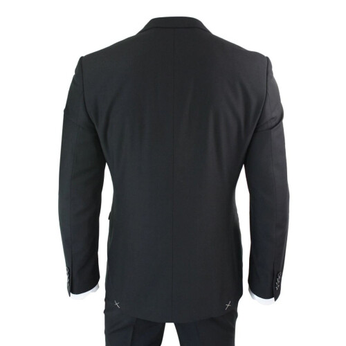 (46) Mens 3 Piece Plain Black Classic Retro Suit 2