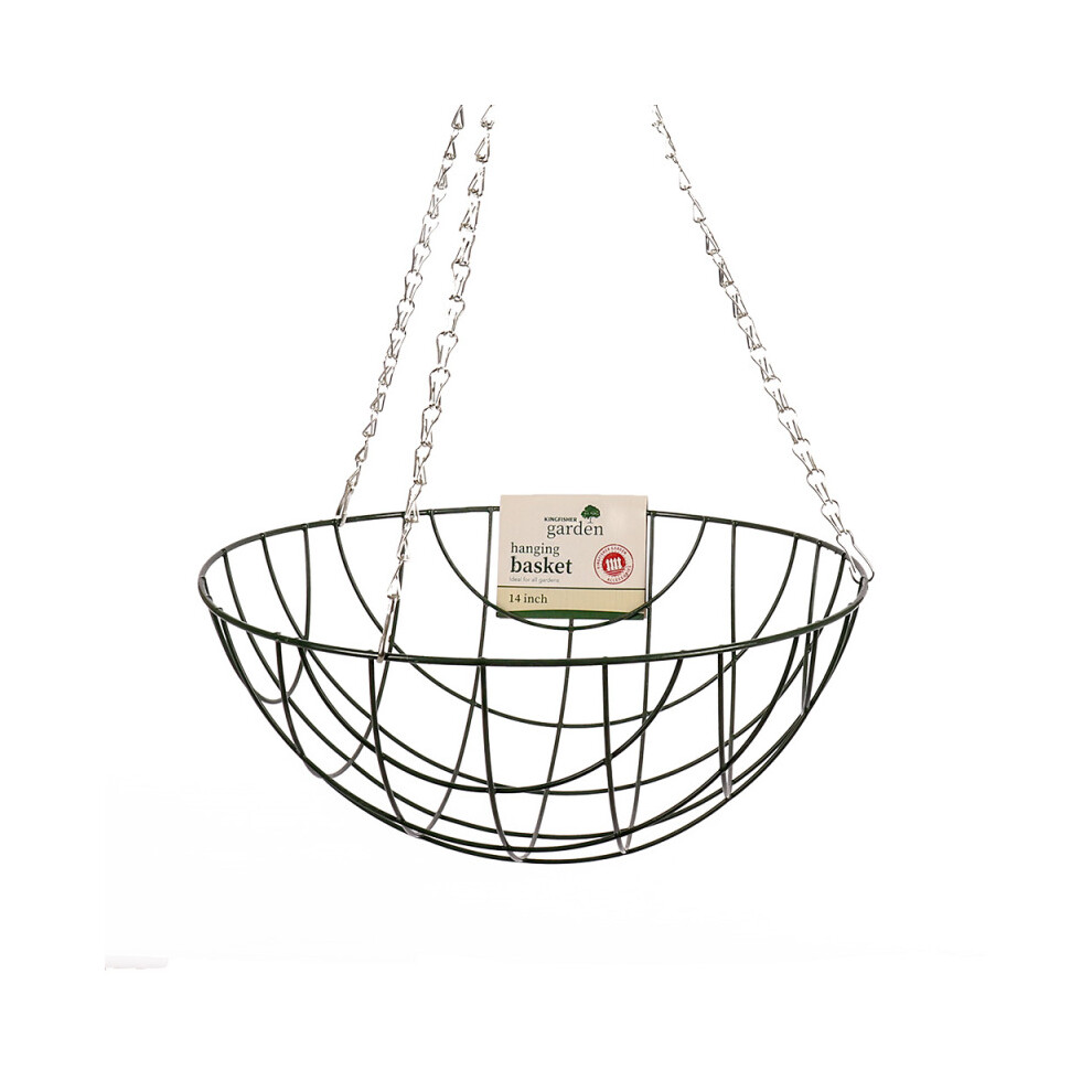 Kingfisher 14" Wire Hanging Basket With Chain Bracket Garden Plant Décor Green