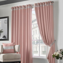 (Blush, 66 x 72 Inch) Alan Symonds Palace Diamante Band Thermal Block Out Eyelet Curtains