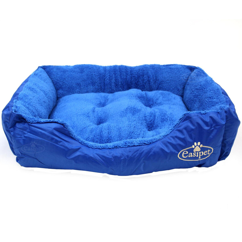 Medium Dog Bed in Blue Faux Fur Washable Deluxe Cushion