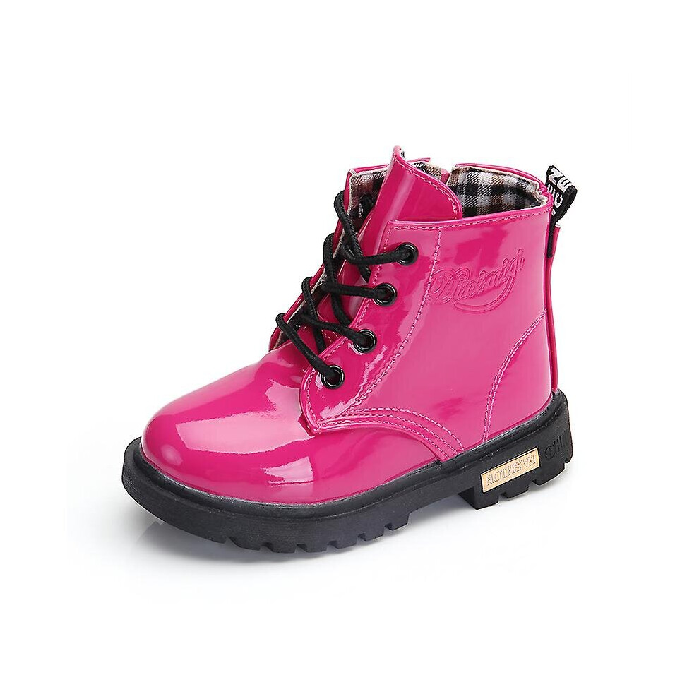 (Rose Red, 22) Kid Girls Snow Martin Waterproof Pu Leather Boots