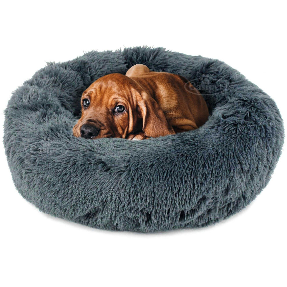 Small Dog Bed Fluffy Donut Cushion in Dark Grey
