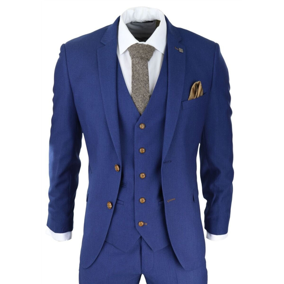 (42) Mens 3 Piece Royal Blue Birdseye Classic Suit-image-OPC-P9CC5YT-NEW