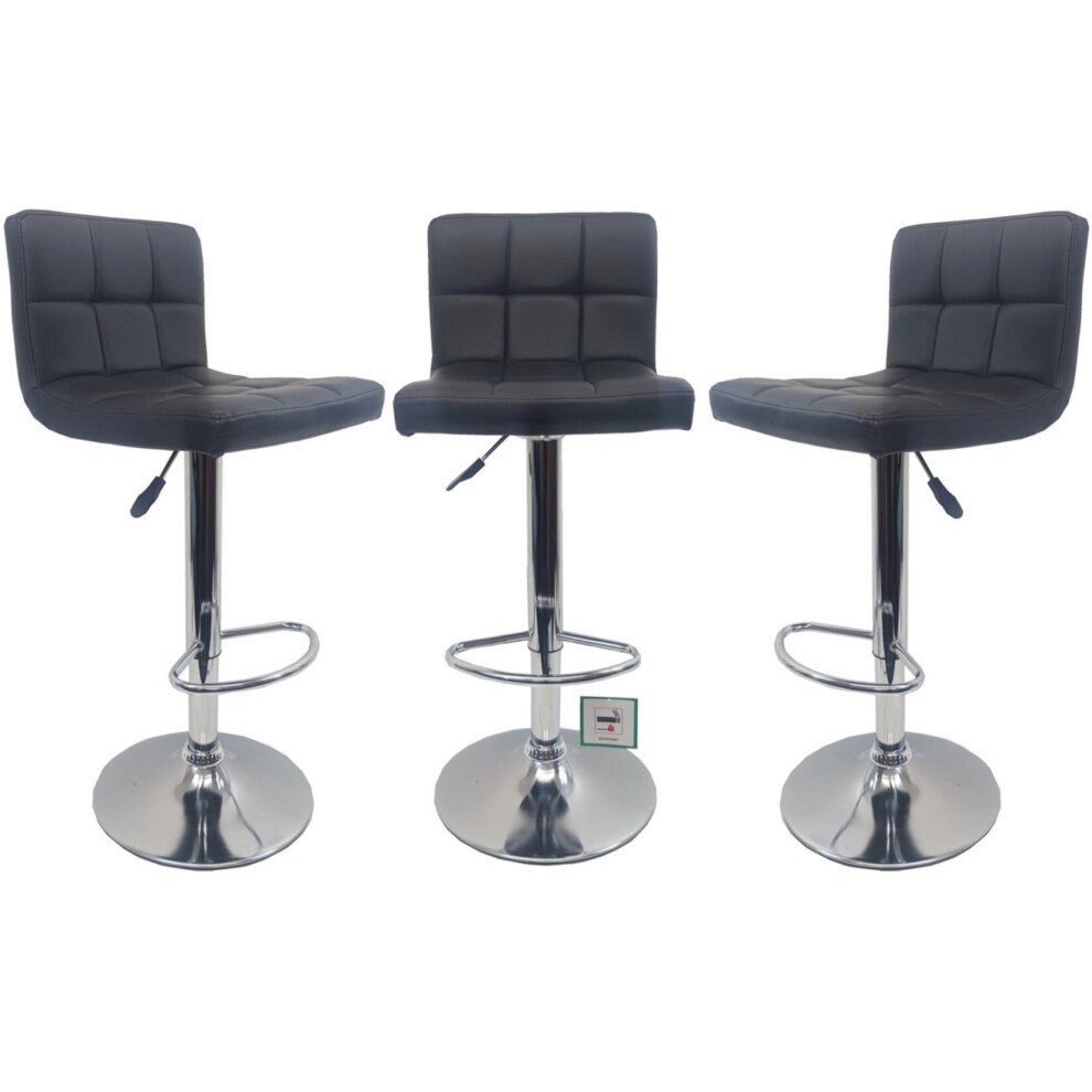 Millies Design 3 X "Modena" Faux Leather Bar Stools, Set Of 3 Black