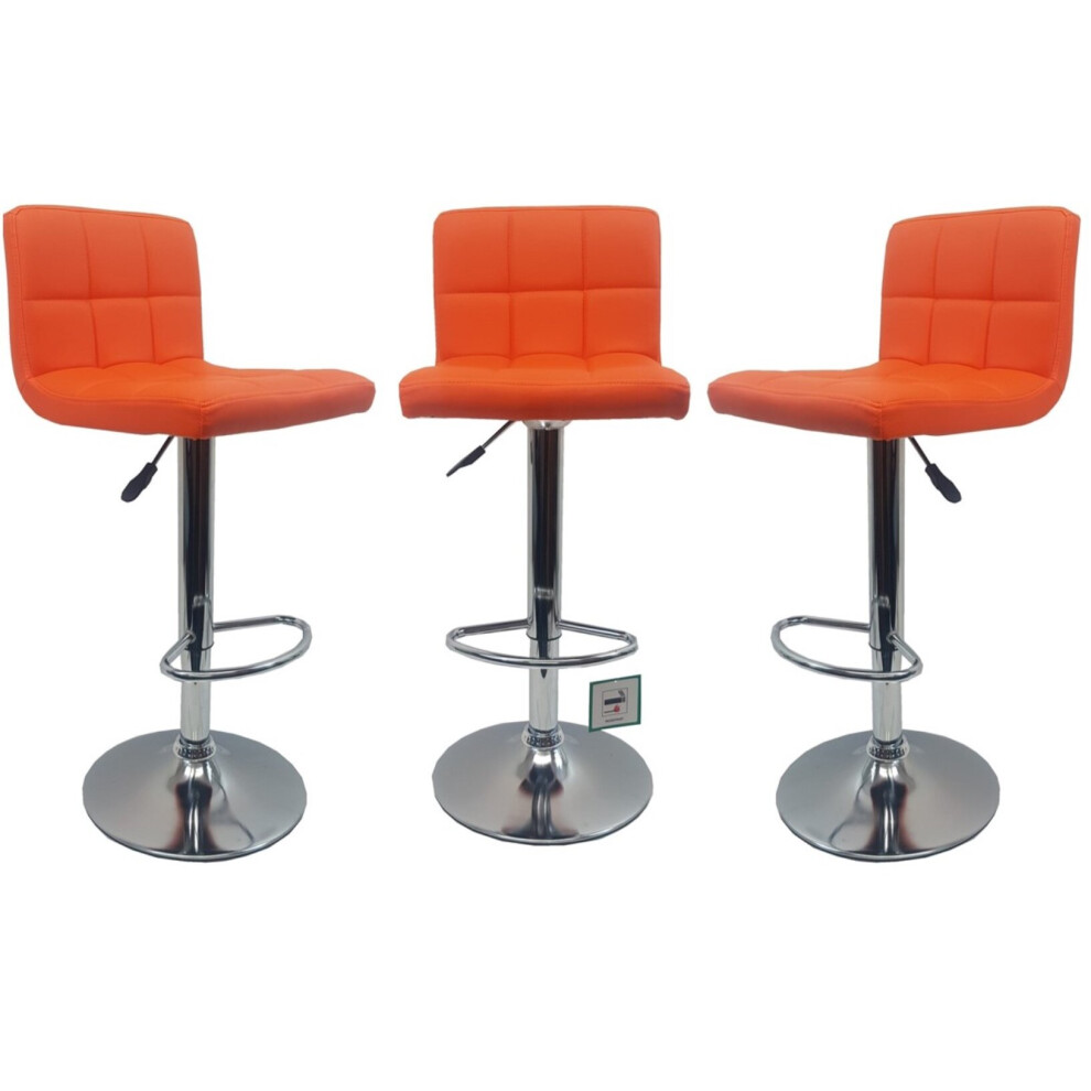 3 X Orange "Modena" Faux Leather Bar Stools, swivel height adjustable Set of 3