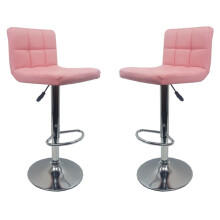 Set of 2 Pink "Modena" Faux Leather Bar Stools, 2 Stools
