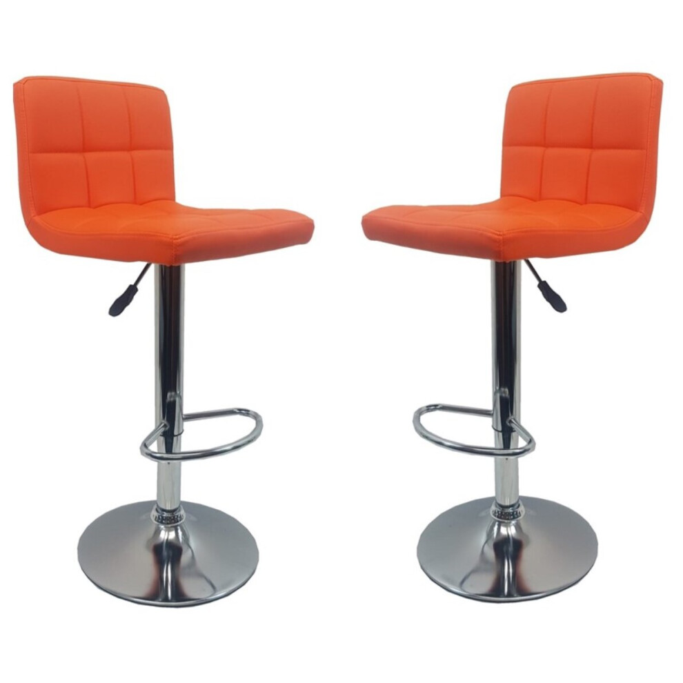 Set of 2 Orange "Modena" Faux Leather Bar Stools, 2 Stools