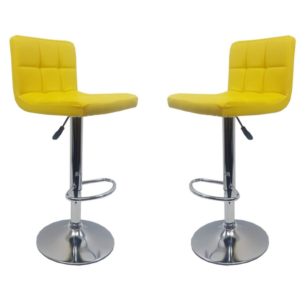 Set of 2 Yellow "Modena" Faux Leather Bar Stools,  2 Stools