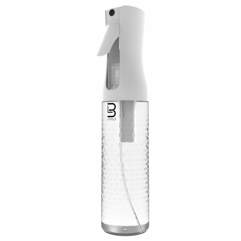 L3vel3 Beveled Continuous Spray Bottle - Ergonomic 300Ml, Ultra Fine Mist, Refillable, Clear