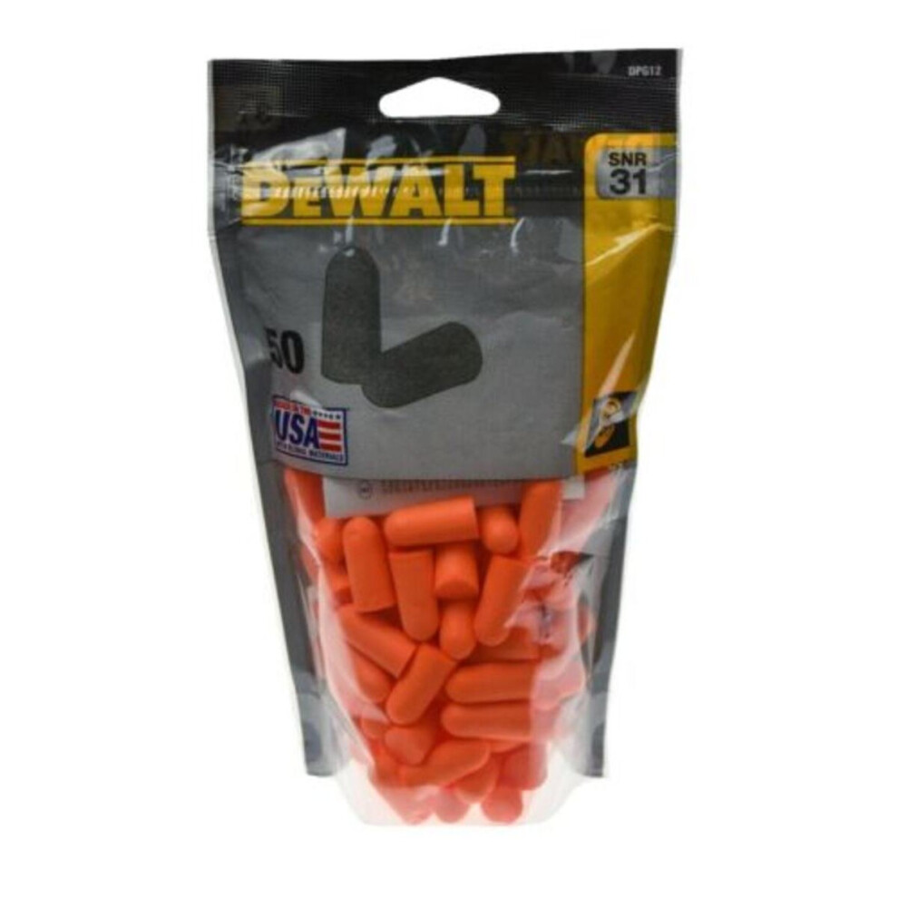 Dewalt Disposable Earplugs 50 Pair Zip-Log Bag Orange