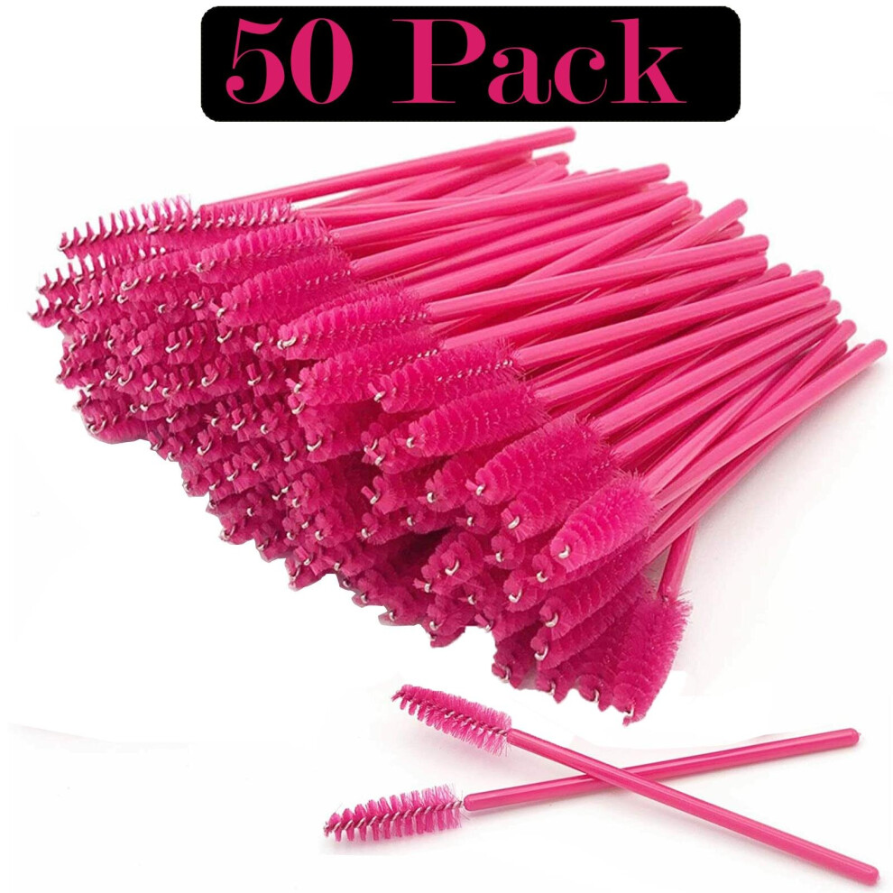 True Face (Hot Pink, 50 Pcs) 50,100Pcs Disposable Eyelash Brush Mascara Eyebrow