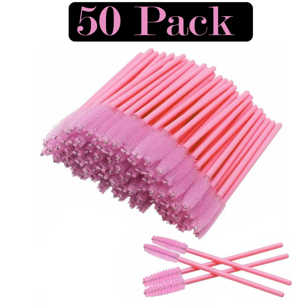 (Baby Pink, 50 Pcs) 50,100Pcs Disposable Eyelash Brush Mascara Eyebrow
