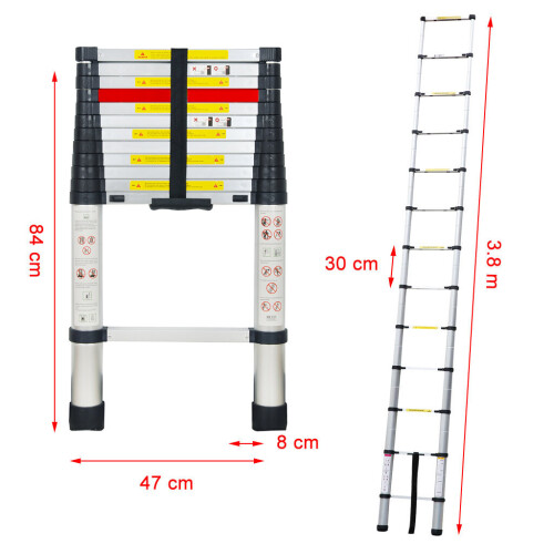 3.8M One Button Retraction Aluminium Telescopic Extendable Ladder 2