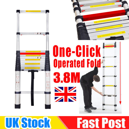 3.8M One Button Retraction Aluminium Telescopic Extendable Ladder