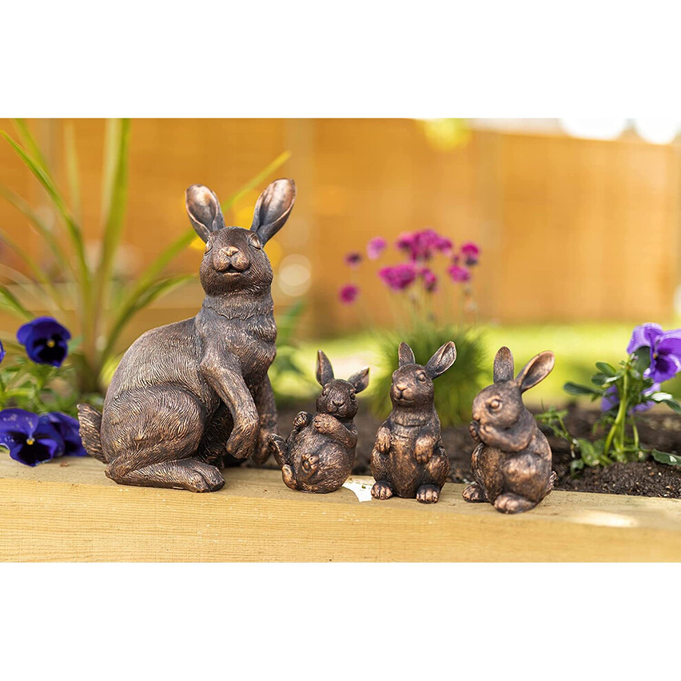 4x Rabbit Ornaments Bunny Family Garden Bronze Effect Decorations