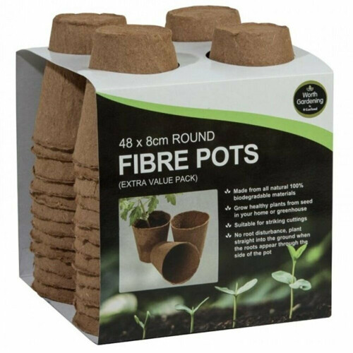 Round Fibre Growing Pots 8cm 48 Pack Seed Sowing Potting On Flowers