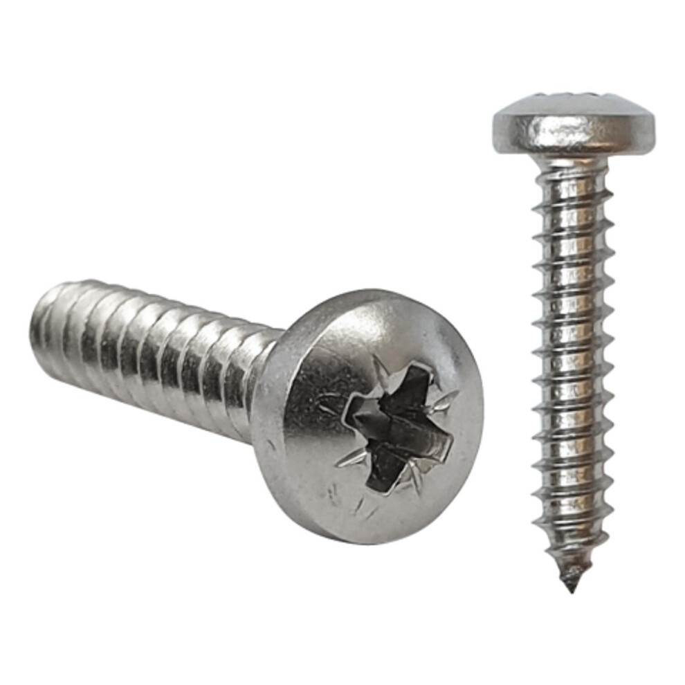 (PACK OF 100) Stainless Steel Pozi Self Tapping Pan Head Screws No.2 / 2.2mm x 9.5mm