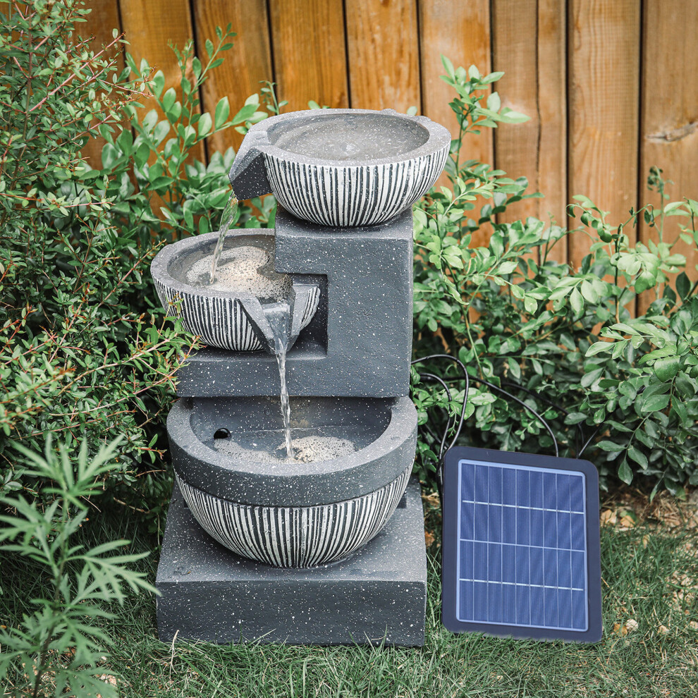 (Solar 3-Bowl 28*26*46.5cm) 220v or Solar Powered Garden Patio Water Feature Cascading Water Fountain w Pump