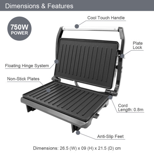 Quest Quest 34340 Compact Panini Press and Grill / Twin Non-Stick Plates 1