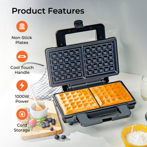 GEEPAS Geepas 1000W Deep Fill Waffle Maker 2 Slice Non-Stick Electric Belgian Waffle iron 1