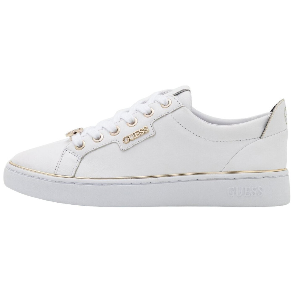 (4 UK 37 EU 6.5 US) Guess Betea White Brown Womens Leather Trainers